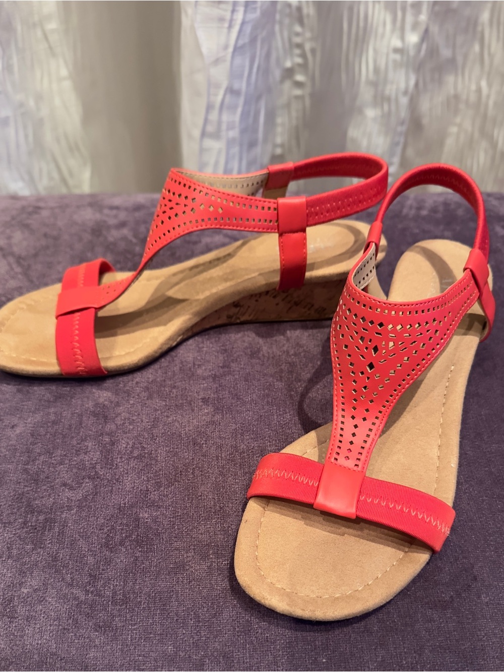 Alfani Red Laser-Cut T-Strap Slingback Sandals